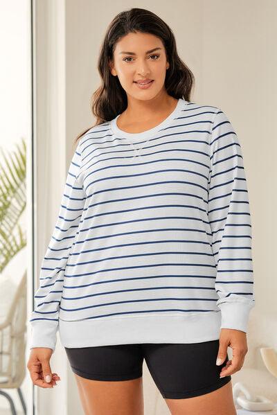Plus Size Striped Long Sleeve T-Shirt - Olive Ave