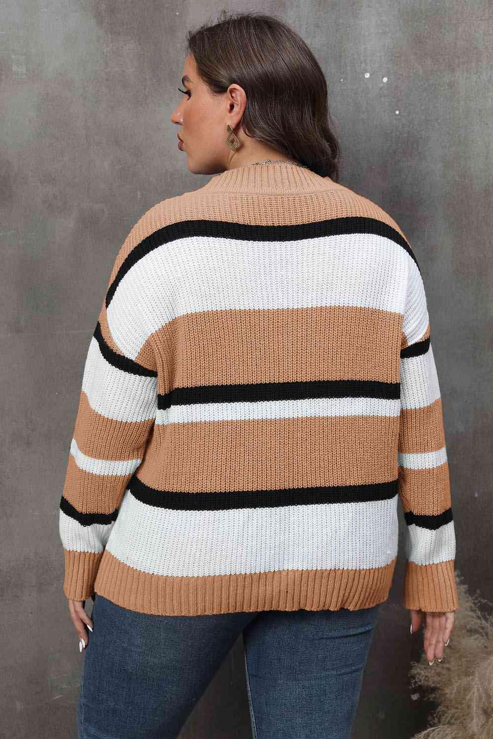 Plus Size Striped V-Neck Sweater - Olive Ave