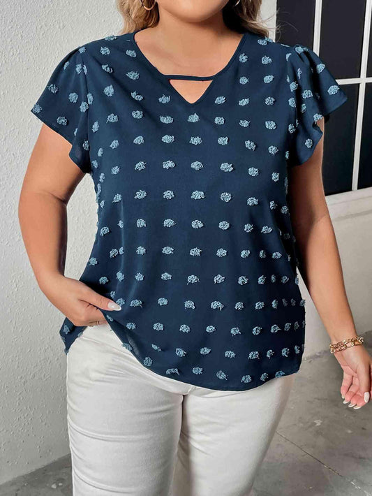 Plus Size Swiss Dot Flutter Sleeve Top - Olive Ave