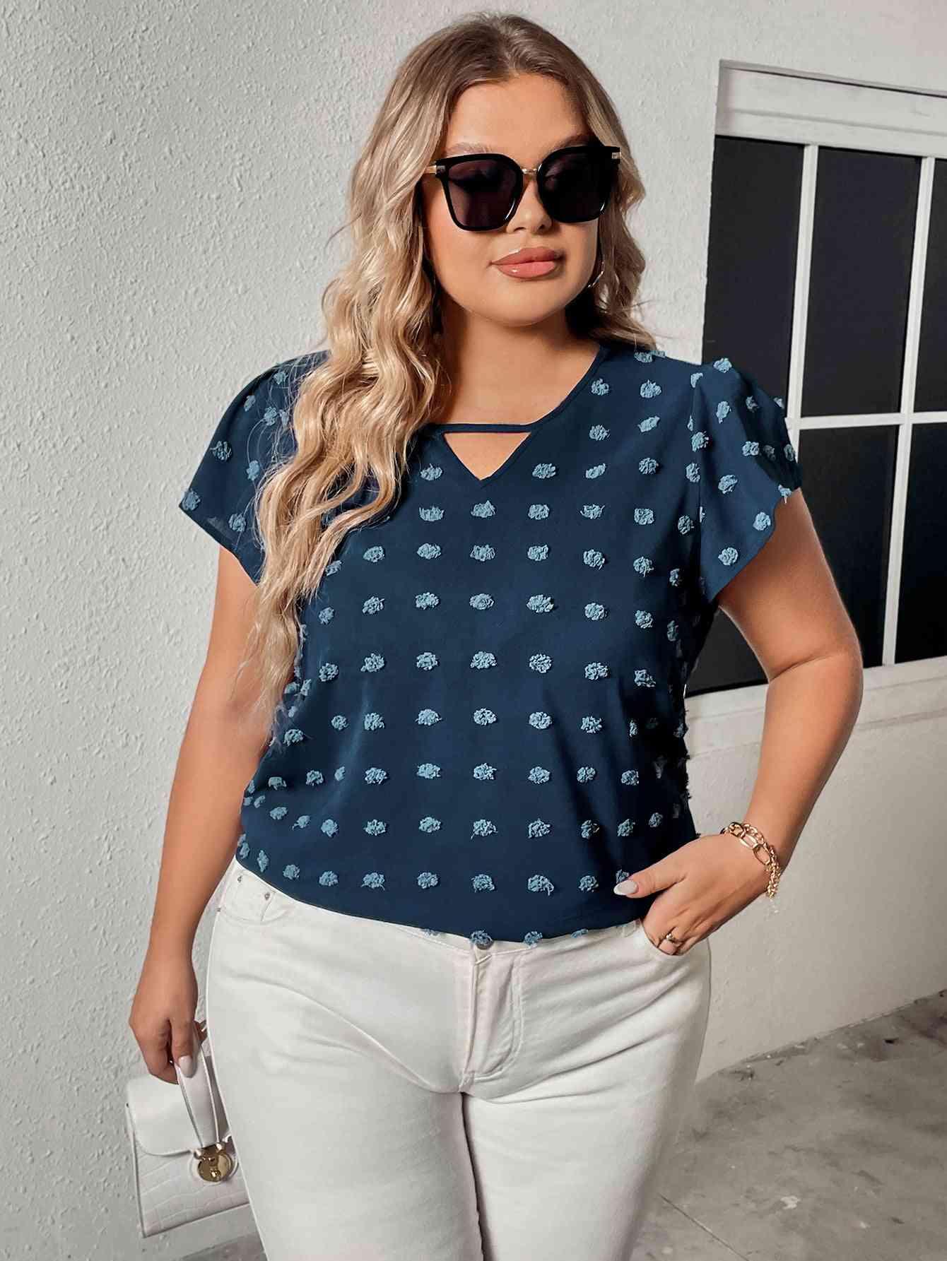 Plus Size Swiss Dot Flutter Sleeve Top - Olive Ave