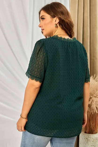 Plus Size Swiss Dot Spliced Lace Blouse - Olive Ave