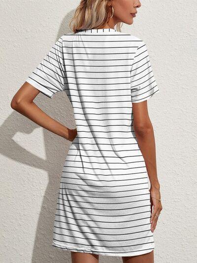 Pocketed Striped Short Sleeve Dress - Olive Ave