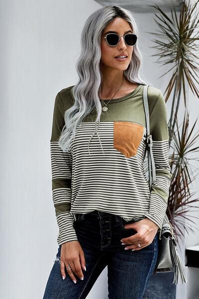 Pocketed Striped Top in 4 Colors - Olive Ave