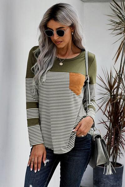 Pocketed Striped Top in 4 Colors - Olive Ave