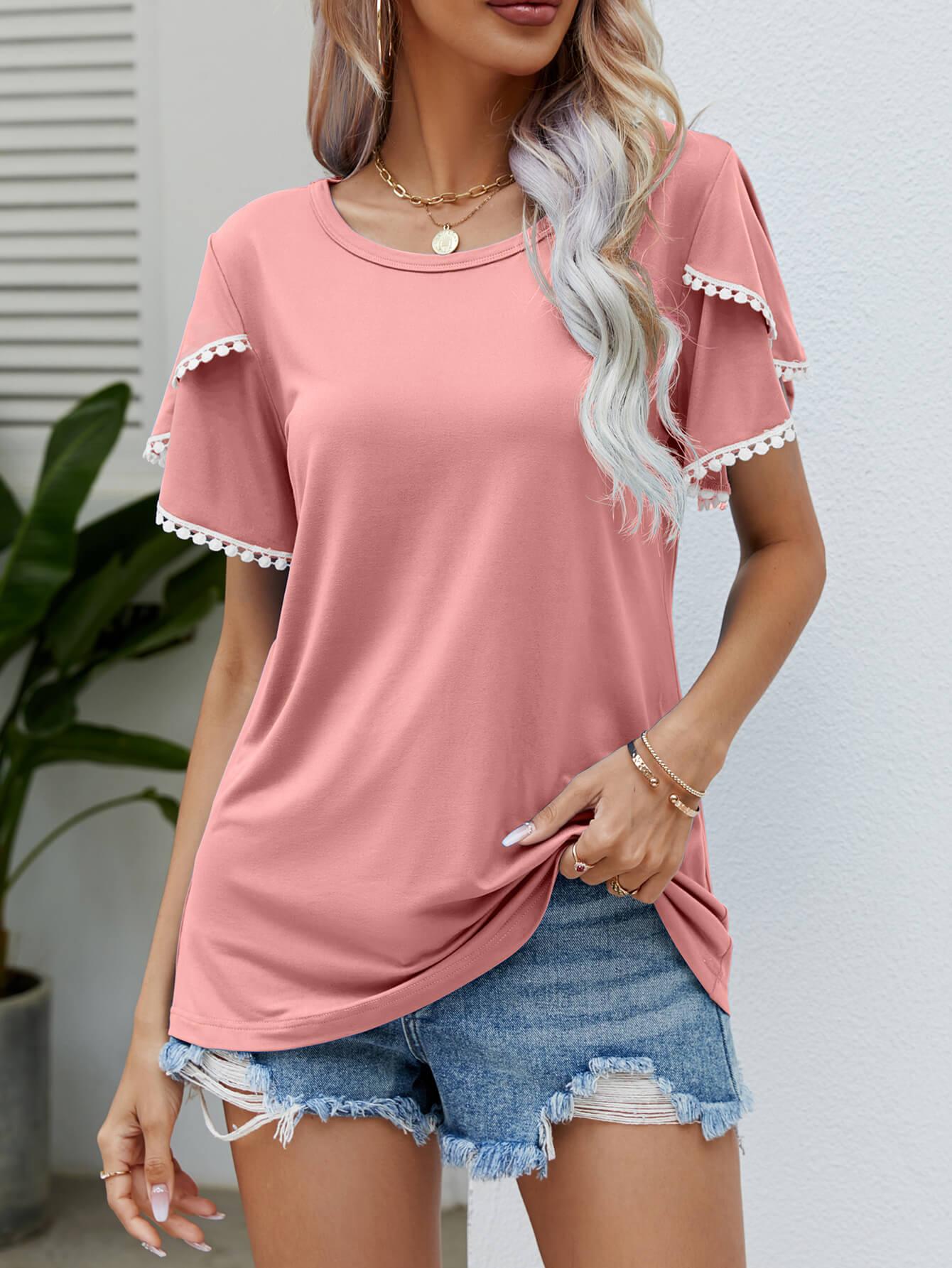 Pom-Pom Trim Flutter Sleeve Tee - Olive Ave