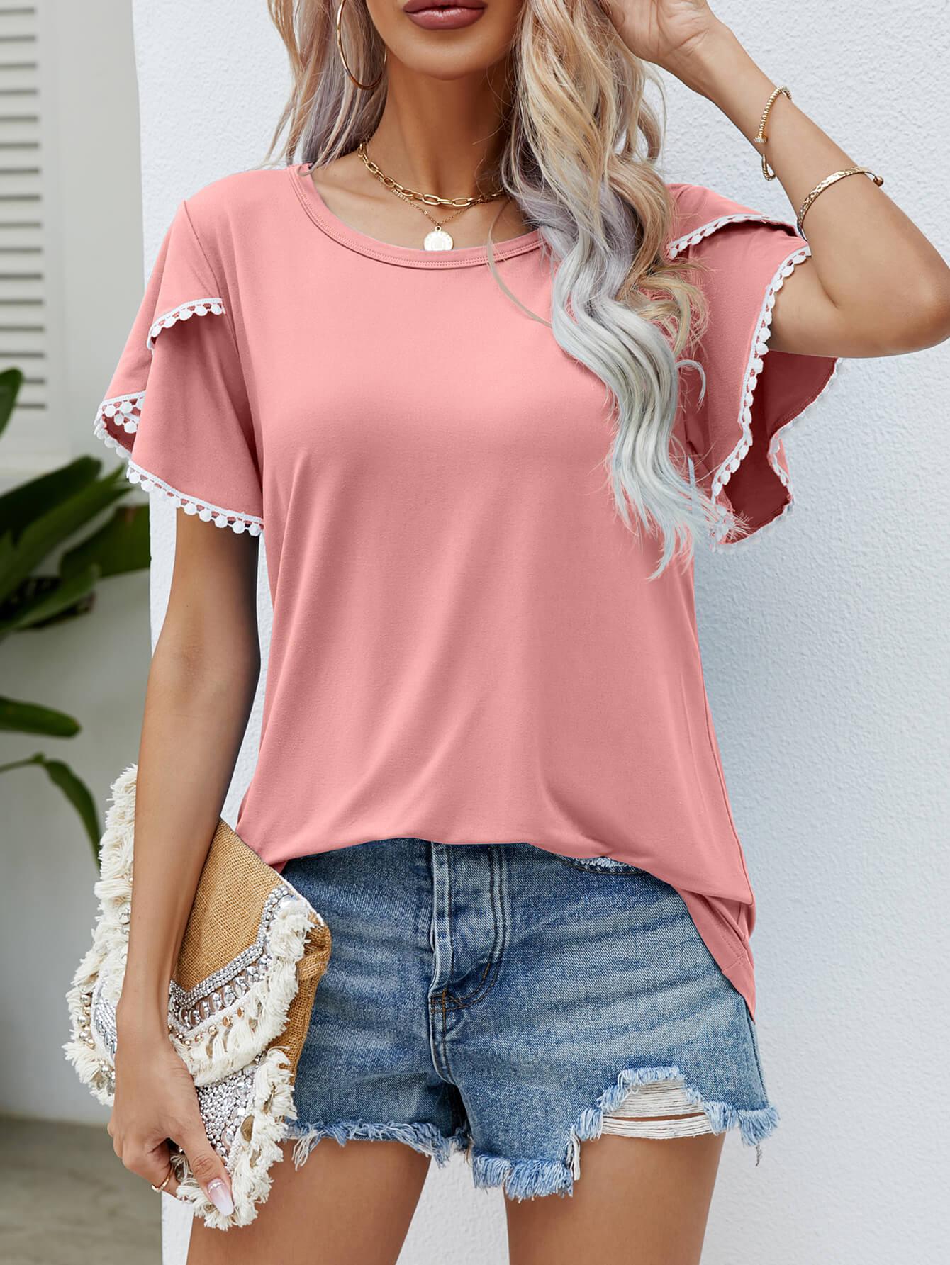 Pom-Pom Trim Flutter Sleeve Tee - Olive Ave