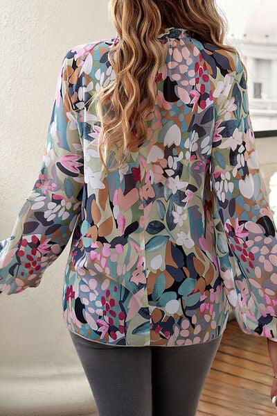 Printed Balloon Sleeve Blouse - Olive Ave