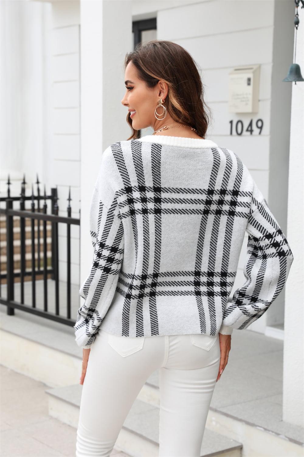 Printed Dropped Shoulder Sweater - Olive Ave