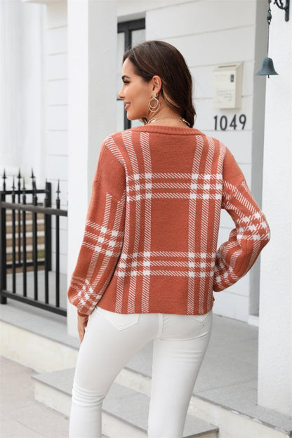 Printed Dropped Shoulder Sweater - Olive Ave