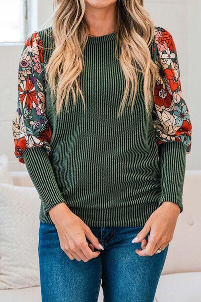 Printed Lantern Sleeve Top - Olive Ave