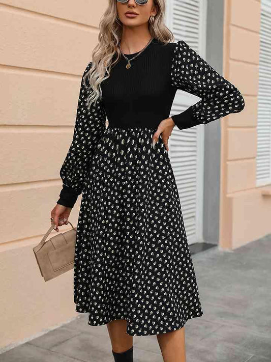 Printed Long Sleeve Dress - Olive Ave