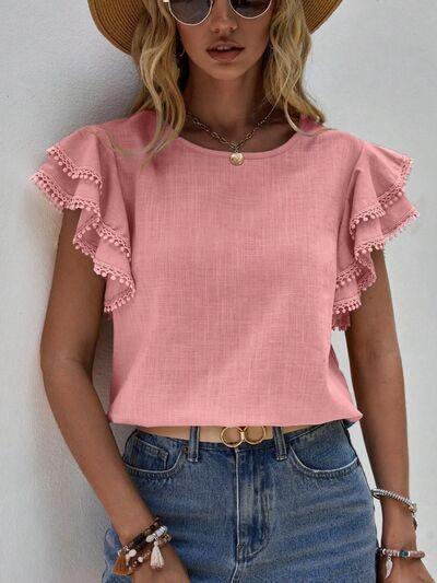 Ruffled Cap Sleeve Blouse in 4 Colors - Olive Ave