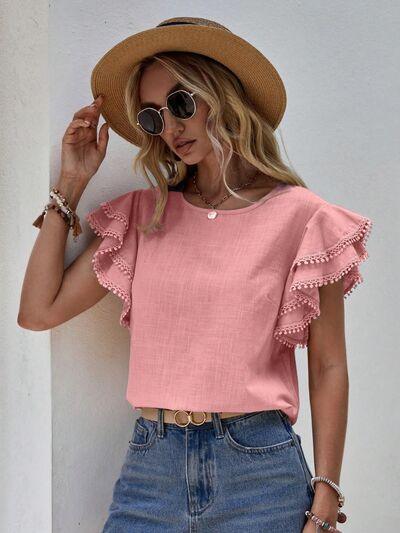 Ruffled Cap Sleeve Blouse in 4 Colors - Olive Ave