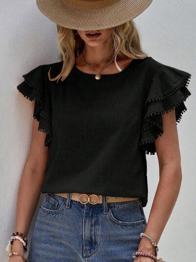 Ruffled Cap Sleeve Blouse in 4 Colors - Olive Ave