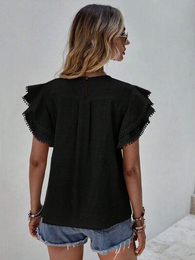 Ruffled Cap Sleeve Blouse in 4 Colors - Olive Ave