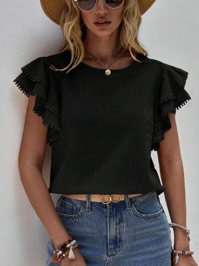 Ruffled Cap Sleeve Blouse in 4 Colors - Olive Ave
