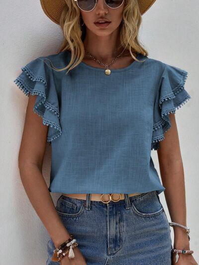Ruffled Cap Sleeve Blouse in 4 Colors - Olive Ave