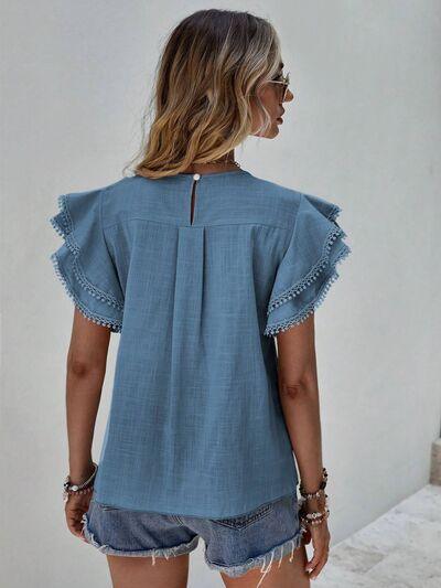 Ruffled Cap Sleeve Blouse in 4 Colors - Olive Ave