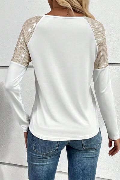 Sequin Pocketed Long Sleeve Top - Olive Ave