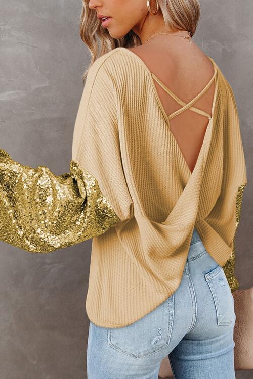 Sequin Waffle-Knit Blouse in 5 Colors - Olive Ave