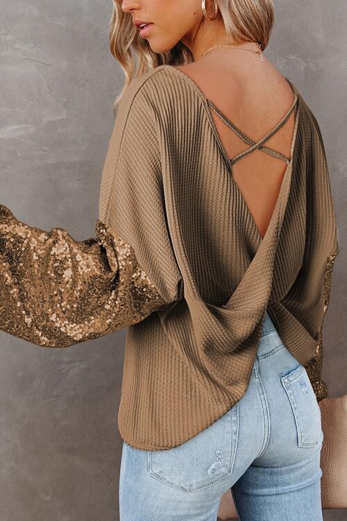 Sequin Waffle-Knit Blouse in 5 Colors - Olive Ave
