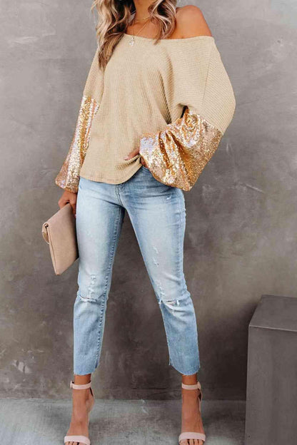 Sequin Waffle-Knit Blouse in 5 Colors - Olive Ave