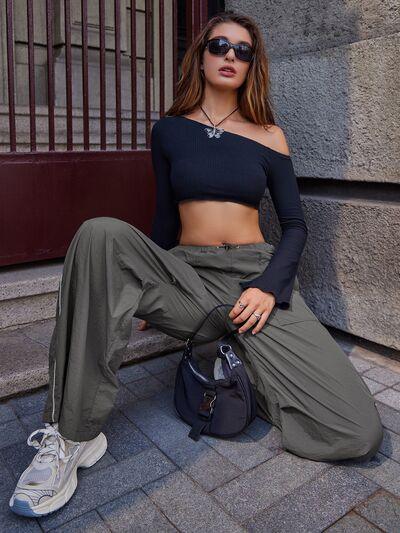 Side Stripe Drawstring Pants - Olive Ave