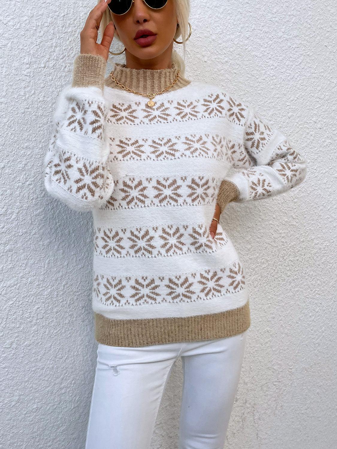 Snowflake Mock Neck Sweater - Olive Ave