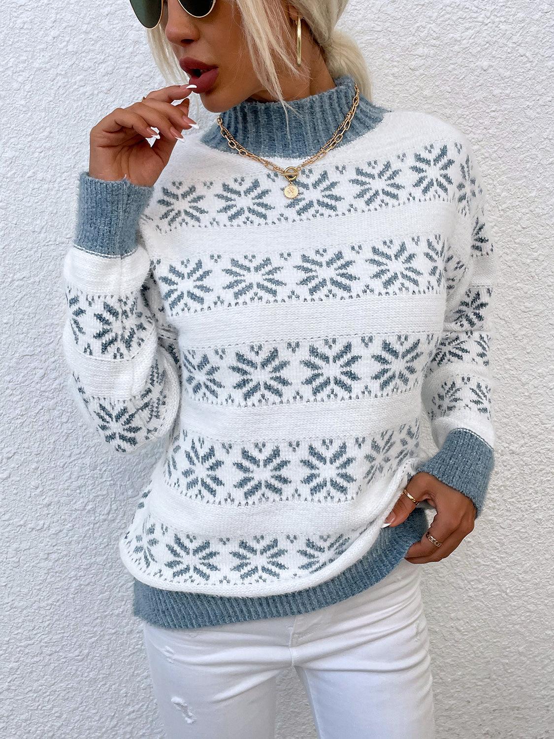 Snowflake Mock Neck Sweater - Olive Ave