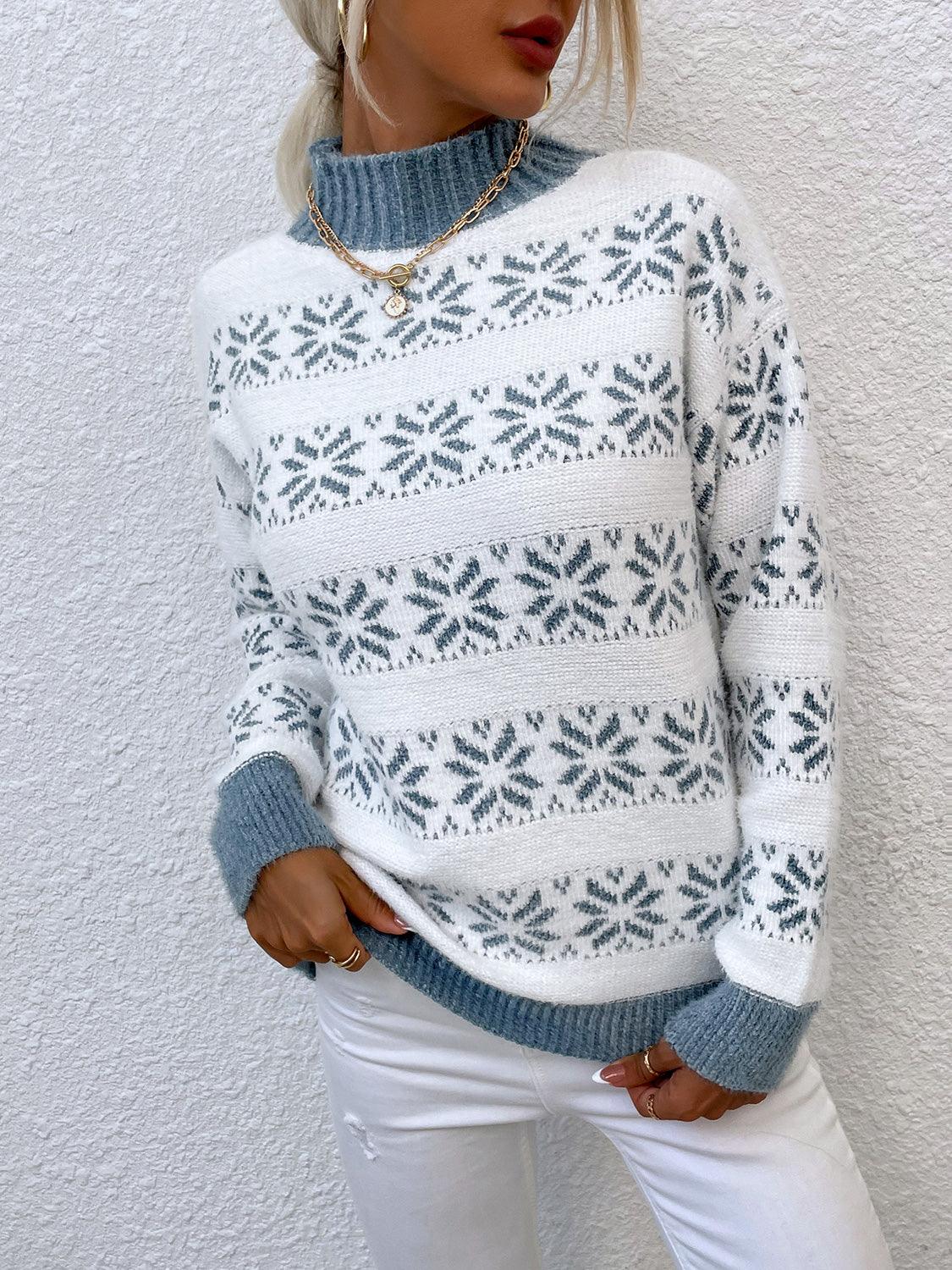 Snowflake Mock Neck Sweater - Olive Ave