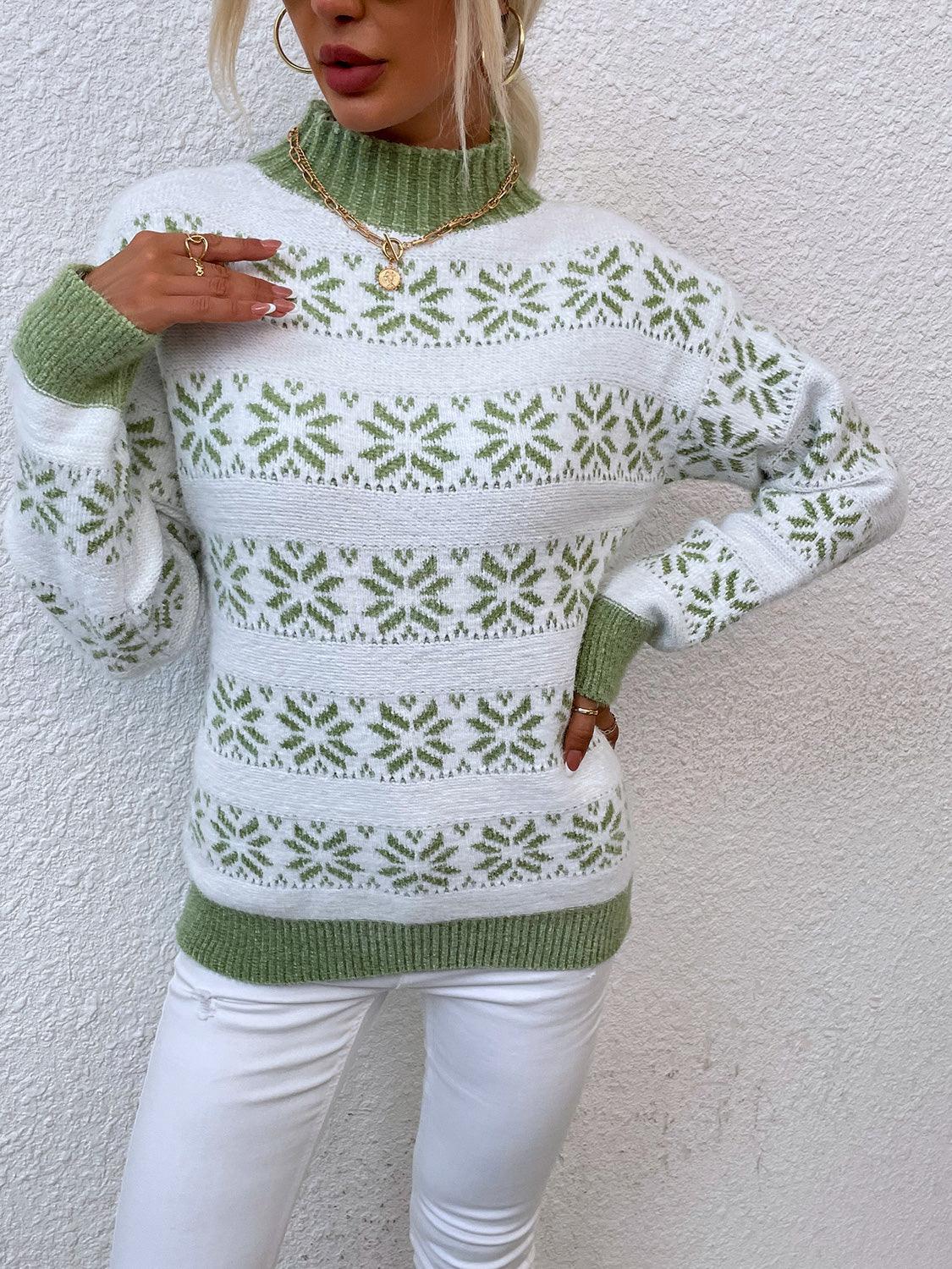 Snowflake Mock Neck Sweater - Olive Ave