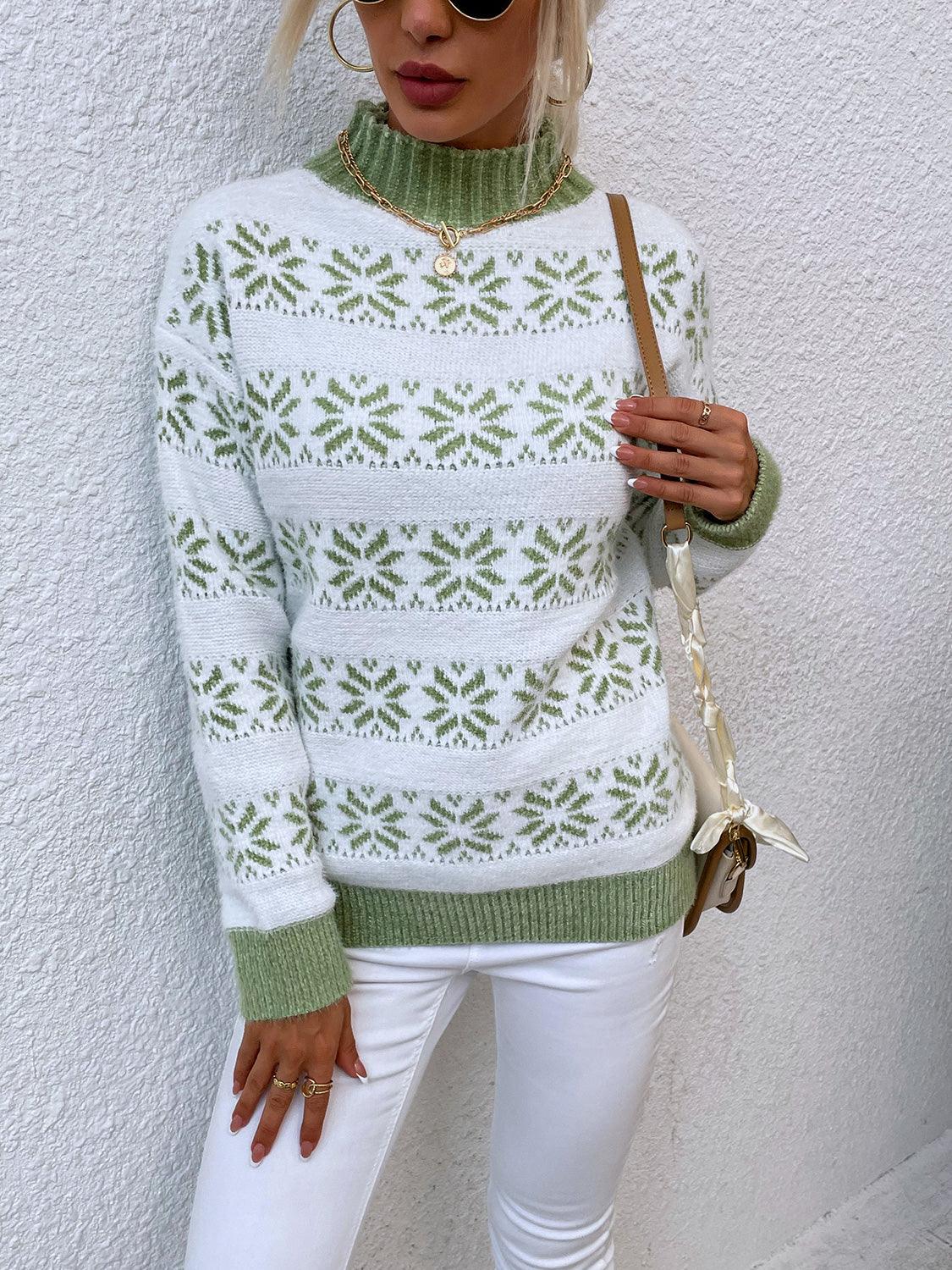 Snowflake Mock Neck Sweater - Olive Ave