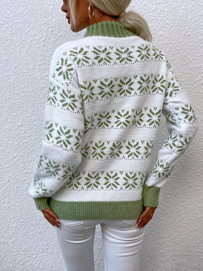 Snowflake Mock Neck Sweater - Olive Ave