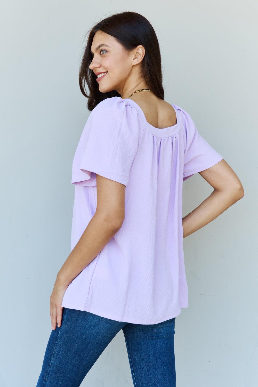 Square Neck Short Sleeve Blouse in Lavender - Olive Ave