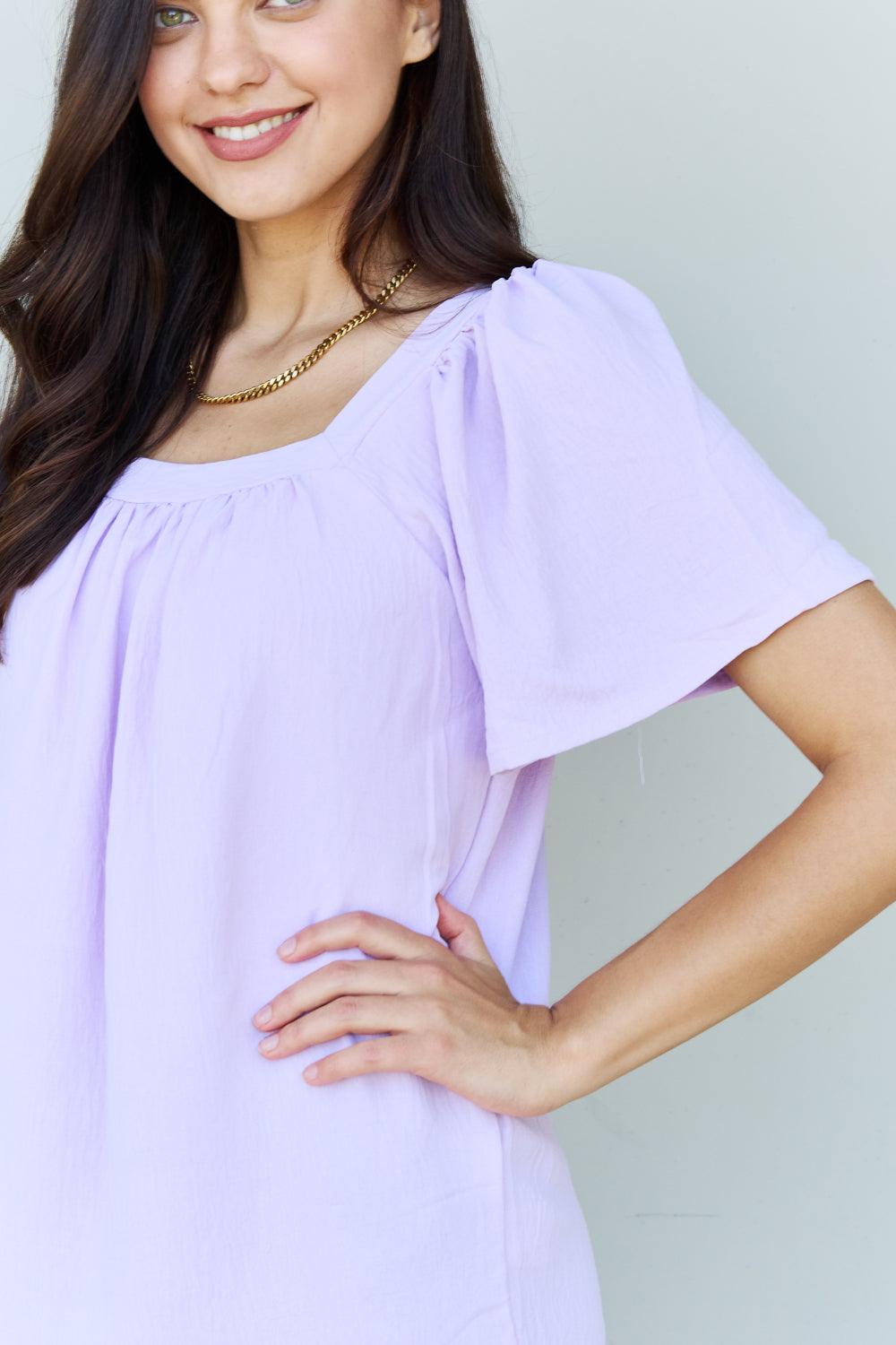 Square Neck Short Sleeve Blouse in Lavender - Olive Ave