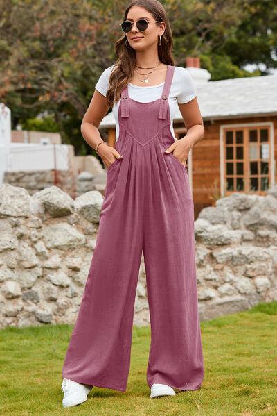 Square Neck Wide Leg Overalls - Olive Ave