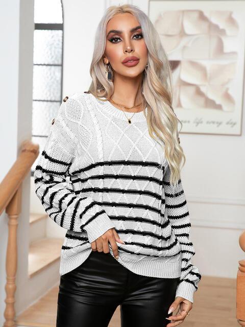 Striped Cable-Knit Sweater - Olive Ave