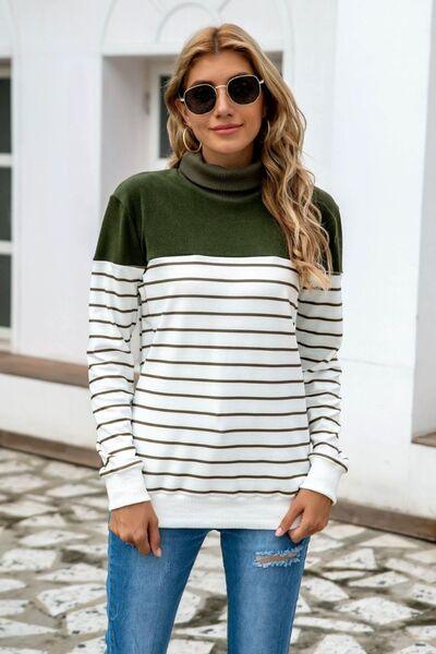 Striped Contrast Turtleneck Sweater in 5 Colors - Olive Ave