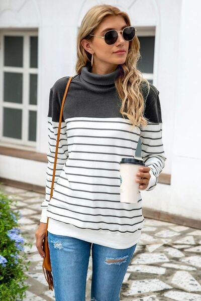 Striped Contrast Turtleneck Sweater in 5 Colors - Olive Ave