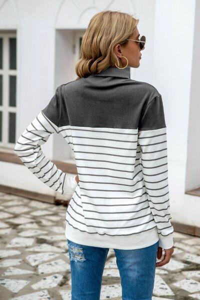 Striped Contrast Turtleneck Sweater in 5 Colors - Olive Ave