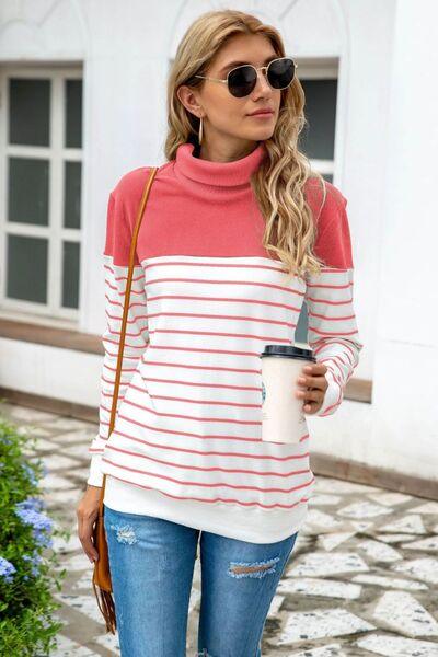 Striped Contrast Turtleneck Sweater in 5 Colors - Olive Ave