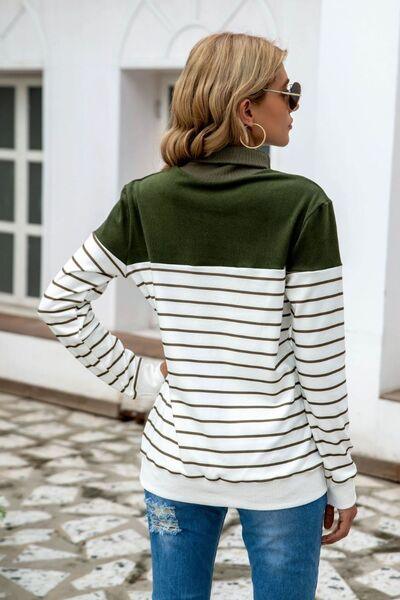 Striped Contrast Turtleneck Sweater in 5 Colors - Olive Ave