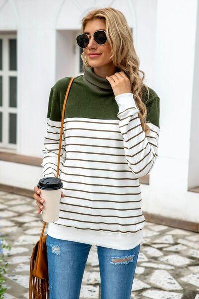 Striped Contrast Turtleneck Sweater in 5 Colors - Olive Ave