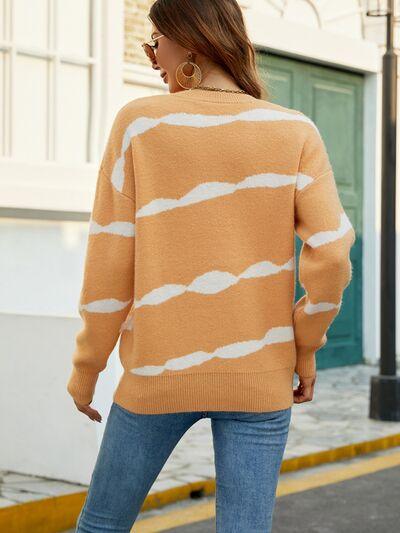 Striped Dropped Shoulder Sweater in 3 Colors - Olive Ave