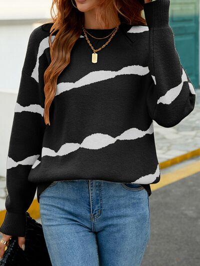 Striped Dropped Shoulder Sweater in 3 Colors - Olive Ave