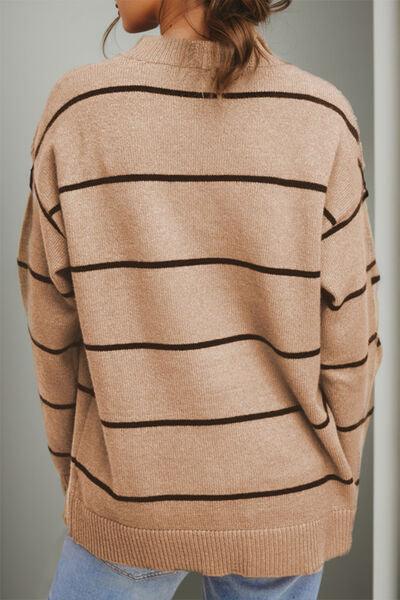 Striped Dropped Shoulder Sweater in Camel - Olive Ave