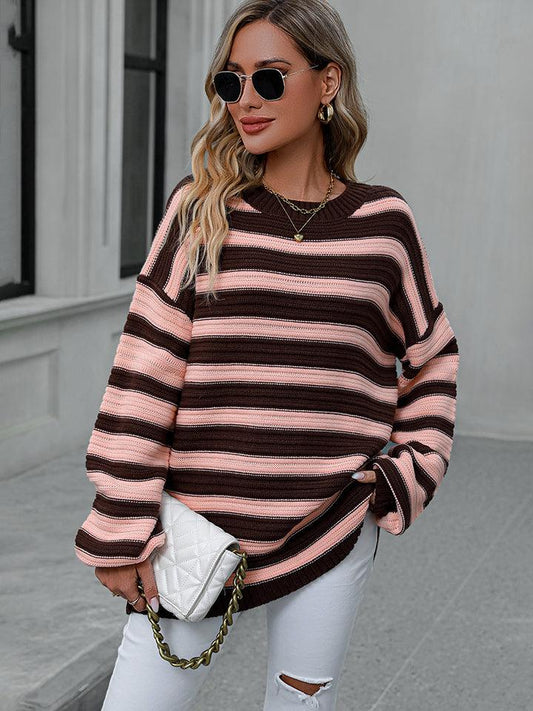 Striped Dropped Shoulder Sweater - Olive Ave