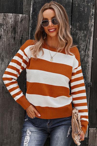 Striped Dropped Shoulder Sweater - Olive Ave