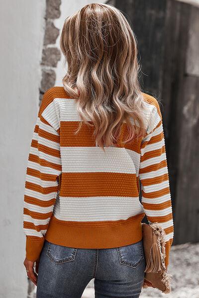 Striped Dropped Shoulder Sweater - Olive Ave