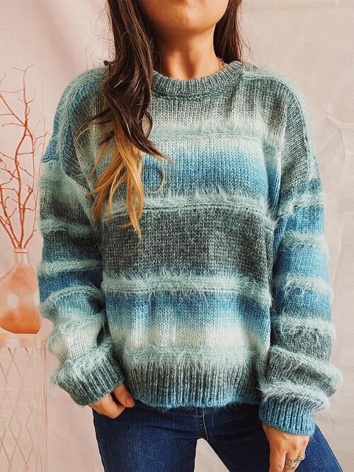 Striped Fuzzy Sweater in Four Colors - Olive Ave